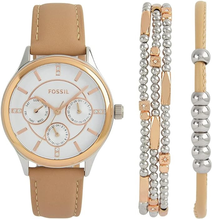 Fossil BQ3417SET Tan Leather Women’s Watch And Jewelry Gift Set