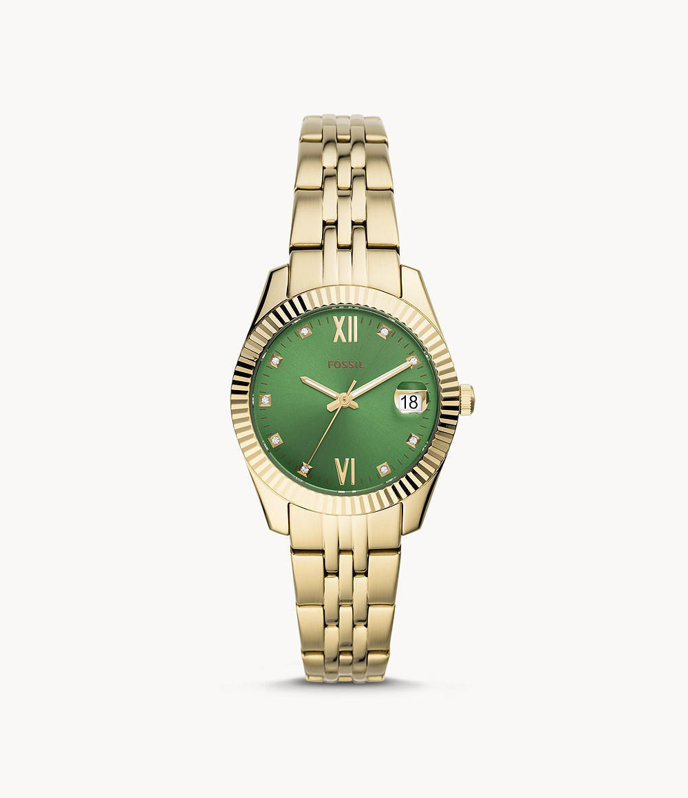 Fossil ES4903 Scarlette Mini Three-Hand Date Green Dial Stainless Steel Women’s Watch