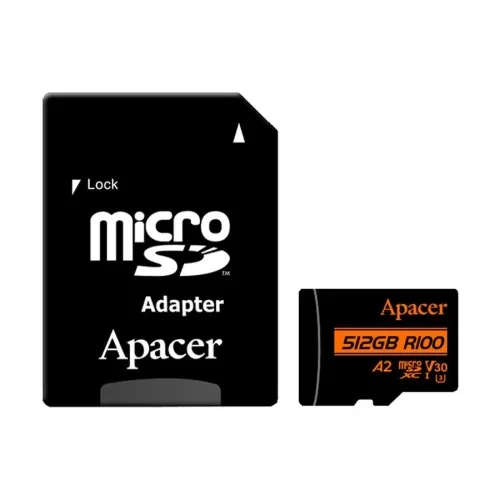 Apacer 512GB MicroSDXC UHS-I U3 V30 A2 Class-10 Memory Card with Adapter