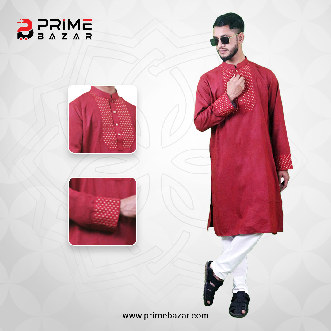 Embroidery Panjabi Maroon Color