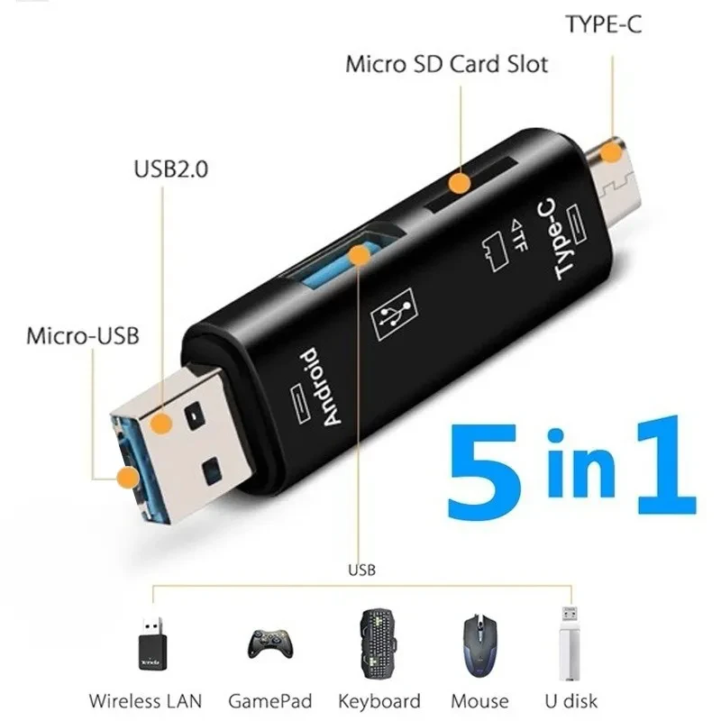 Multifunction OTG Card Reader- Type-C/USB /Micro USB/micro SD Memory Card Reader
