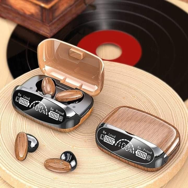 M35 Tws Wood Grain Bluetooth Earphone Led Display 9D Stereo Sound Music Headphone Wireless Earbuds Touch Control Sport Earphone With Mic - Bluetooth Headphone