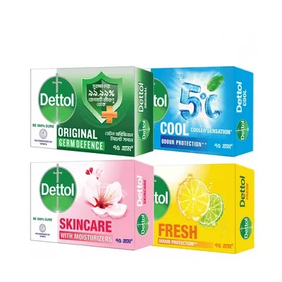 Dettol Bathing Soap Bar Combo Pack (Original, Skincare, Cool & Fresh) 75 gm 4 pcs