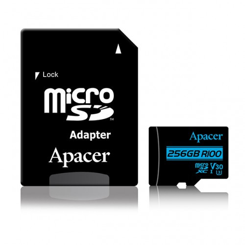 Apacer 256GB R100 MicroSDXC UHS-I U3 V30 Class-10 Memory Card with Adapter