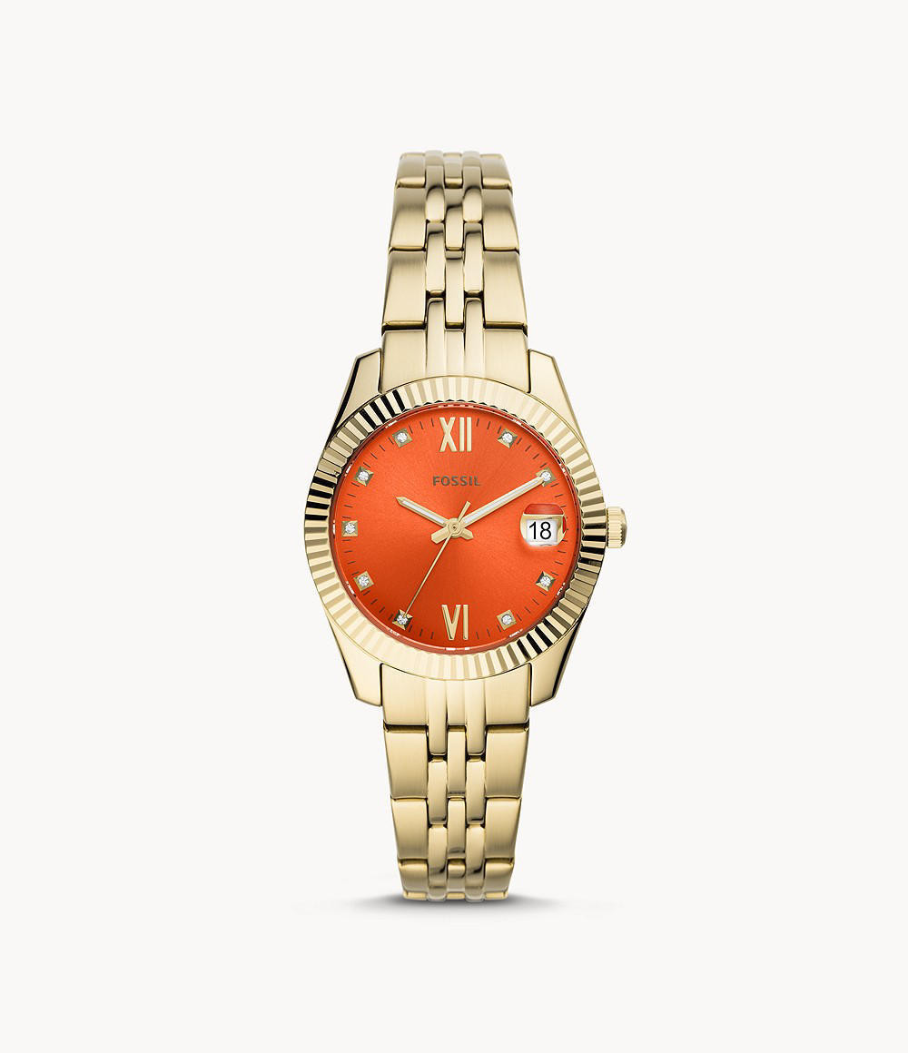 Fossil ES4904 Scarlette Mini Three-Hand Date Orange Dial Stainless Steel Women’s Watch