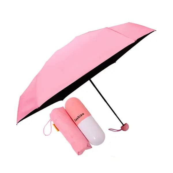 7" Mini Folding Umbrella with Cute Capsule Case- pink-Color