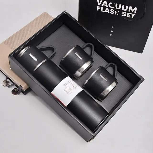 Steel Vacuum Flask Set with 3 Steel Cups Combo-500ml Double-Layer Stainless Steel