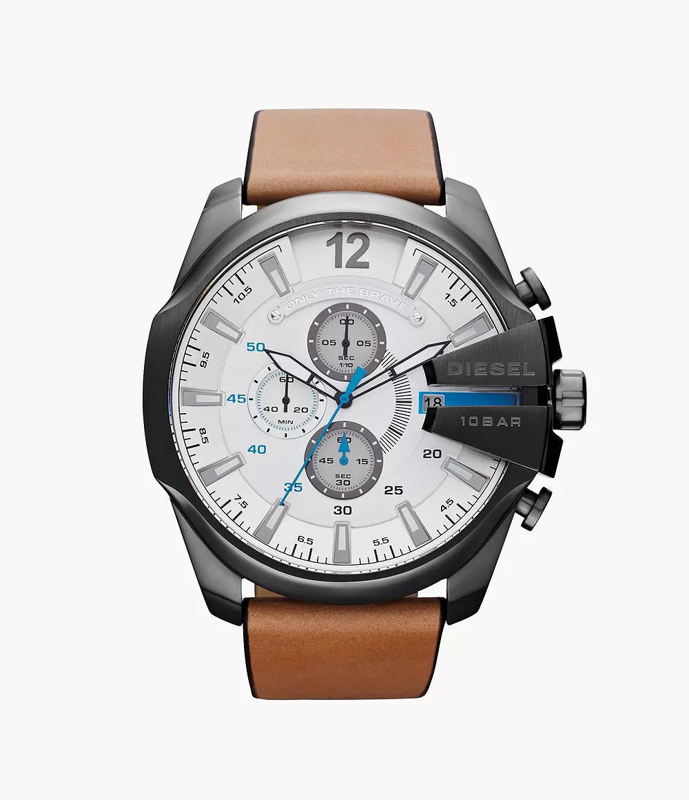 Diesel Men's Mega Chief Chronograph Watch (DZ4280) – Brown and White
