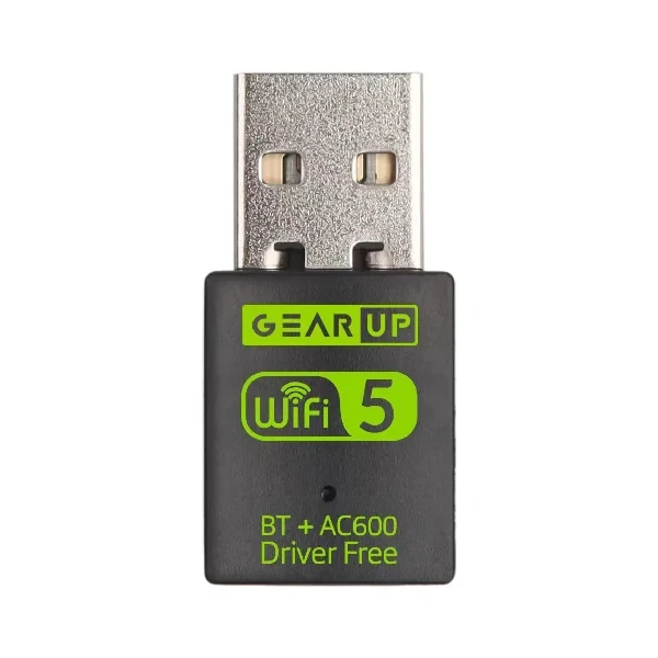 GearUP 600Mbps Dual Band WiFi + Bluetooth Adapter For Windows PC/Laptop- (Driver Free Version, WiFi Hotspot Supported, 2.4GHz + 5GHz)