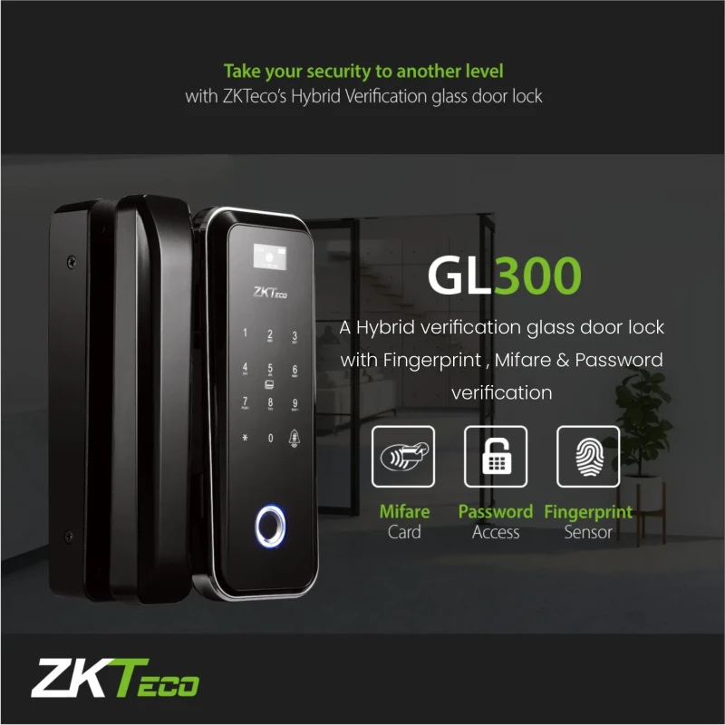 ZKTeco GL300 Fingerprint Glass Door Smart Lock